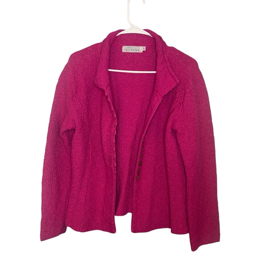 Willow Textured Cotton Cardigan Sweater Pink USA Made Medium